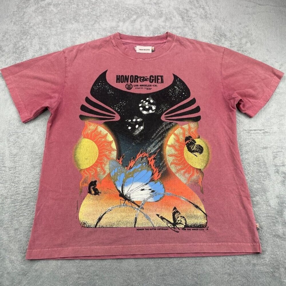 Honor The Gift T Shirt Mens Medium Red Faded Inner City Butterfly Higher Power